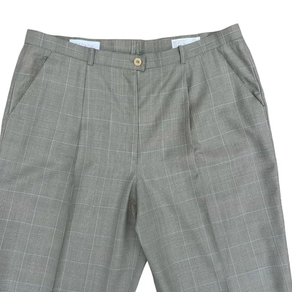 Escada Womens Wool Pants Sz 14 Pleated Tapered Leg Plaid Print Preppy Academia